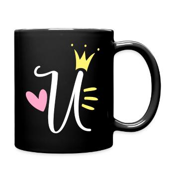 Buchstabe U Anfangsbuchstabe Krone - Tasse einfarbig - Schwarz - Rechts