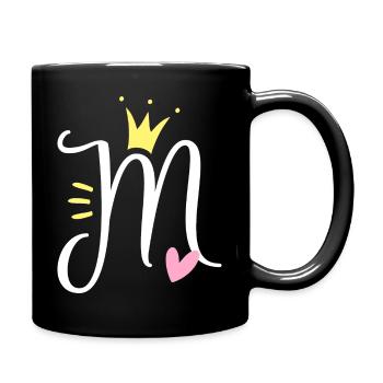 Buchstabe M Anfangsbuchstabe Krone - Tasse einfarbig - Schwarz - Rechts