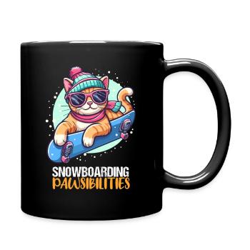 Katze fährt Snowboard Cool Apparel Snowboarding - Tasse einfarbig - Schwarz - Rechts