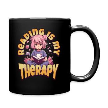 Reading is my Therapy Kawaii Girl for Bookworms - Full Colour Mug - black - Right
