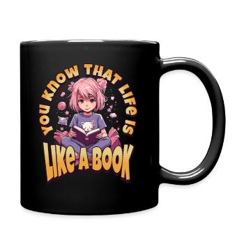 Life is like a Book - Kawaii Girl for Bookworms - Full Colour Mug - black - Right