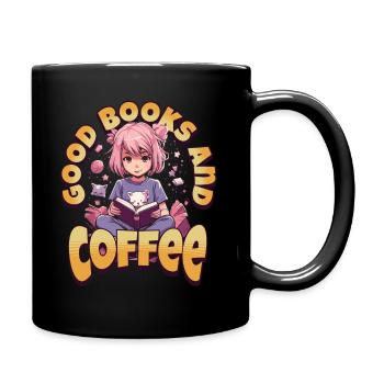 Books and Coffee - Kawaii Girl für Bücherwürmer - Tasse einfarbig - Schwarz - Rechts