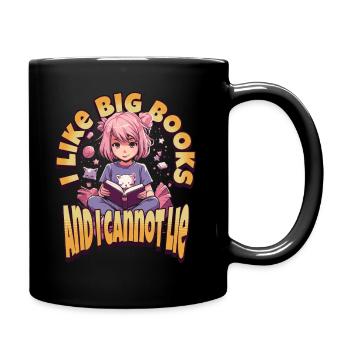I like big Books - Kawaii Anime Girl Bookworms - Full Colour Mug - black - Right