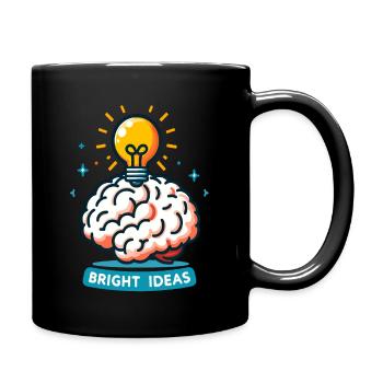 Cartoon Brain with Light Bulb - Bright Ideas - Full Colour Mug - black - Right