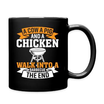 A cow, a pig and a chicken enter a - Full Colour Mug - black - Right