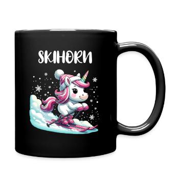 Cute Unicorn Skiing Ski Holiday Slope Pink - Full Colour Mug - black - Right