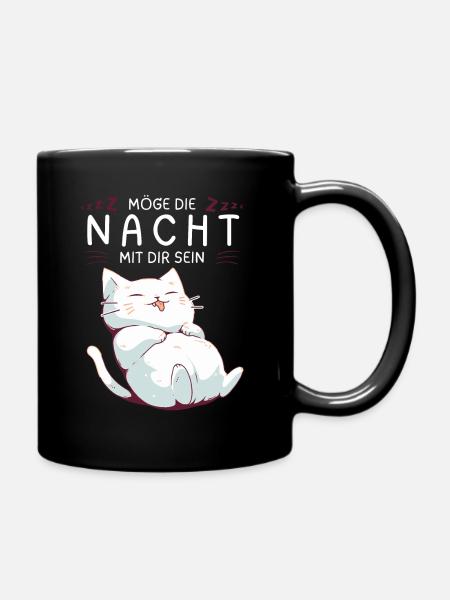 Möge die Nacht mit dir sein - Schlafshirt Katze - Tasse einfarbig - Schwarz