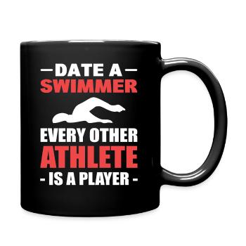 Lustiger Schwimmer Schwimmlehrer - Tasse einfarbig - Schwarz - Rechts