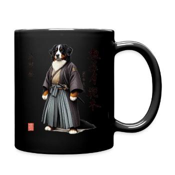 Bernese Mountain Dog Samurai Japanese Drawing Art - Full Colour Mug - black - Right