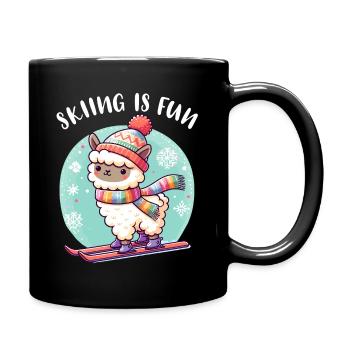 Niedliches Lama mit Strickmütze fährt Ski lustig - Tasse einfarbig - Schwarz - Rechts