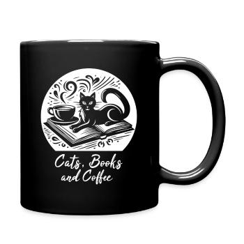 Cats, Happiness Books and Coffee, Fun, Joie de vivre - Full Colour Mug - black - Right