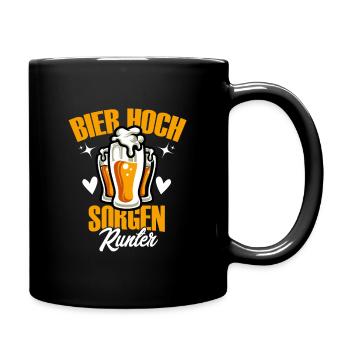 Bier hoch Sorgen runter, Party, Spaß, Fun, Humor, - Tasse einfarbig - Schwarz - Rechts