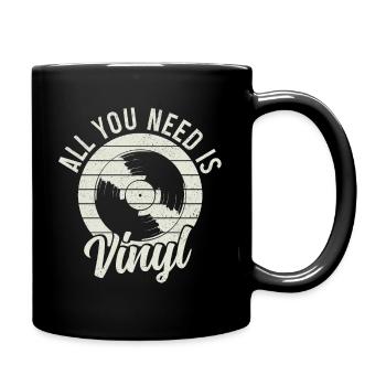 Vinyl Schallplatte Sammler DJ Geschenk - Tasse einfarbig - Schwarz - Rechts