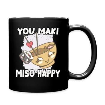 Niedliches japanisches Sushi-Fan-Motiv Nigiri - Tasse einfarbig - Schwarz - Rechts