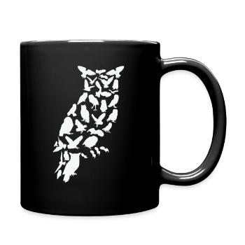 Eule Vogel Wald Wildtier Tier Eulen Scherenschnitt - Tasse einfarbig - Schwarz - Rechts