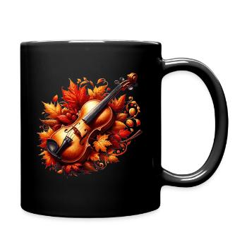 Geige umgeben von Herbstlaub - Tasse einfarbig - Schwarz - Rechts