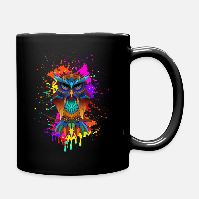 Eulenmandala - Tasse einfarbig - Schwarz