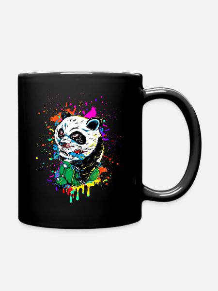 Roller fahrender Panda - Tasse einfarbig - Schwarz