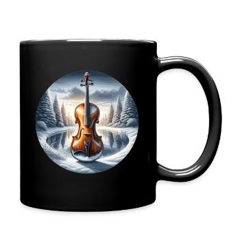Geige vor winterlicher Schneelandschaft - Tasse einfarbig - Schwarz - Rechts