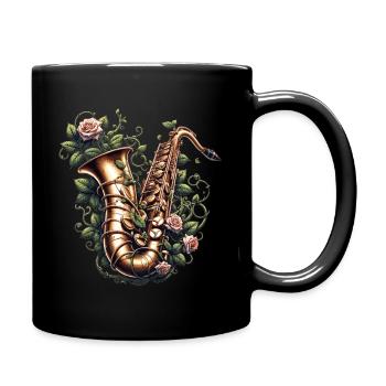 Saxophone decorated with roses - Full Colour Mug - black - Right
