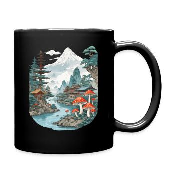 Vintage Mushroom Landscape Japan Aesthetic Design - Full Colour Mug - black - Right