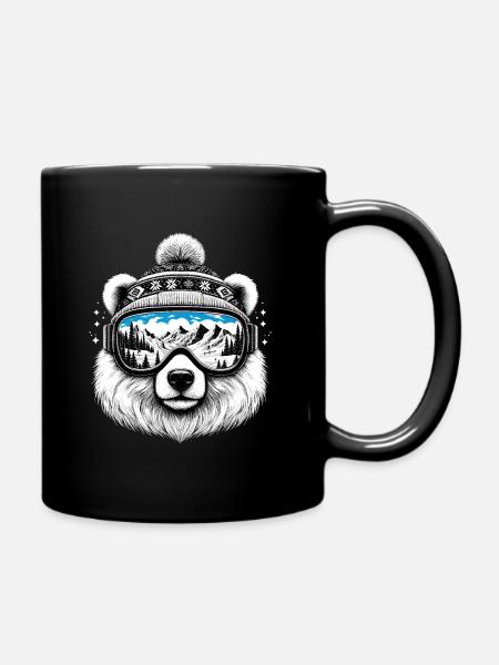 Ours avec des lunettes de ski sur la pente des montagnes enneigées des vacances de ski - Mug uni - noir