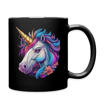 Einhorn Kopf - Tasse einfarbig - Schwarz - Rechts