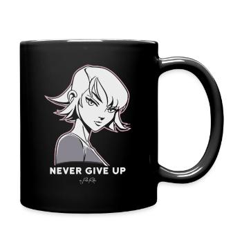 Niemals aufgeben, Anime Manga Cartoon Frau - Tasse einfarbig - Schwarz - Rechts