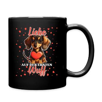 Liebe auf den ersten Wuff - Lustige Dackel Liebe - Tasse einfarbig - Schwarz - Rechts