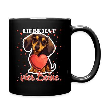 Liebe hat vier Beine - Lustige Dackel Liebe - Tasse einfarbig - Schwarz - Rechts