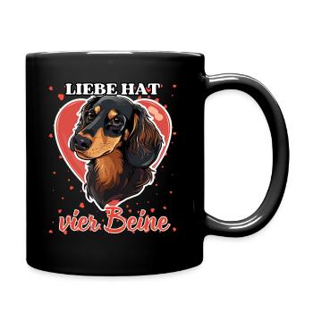 Liebe hat vier Beine - Lustige Dackel Liebe - Tasse einfarbig - Schwarz - Rechts