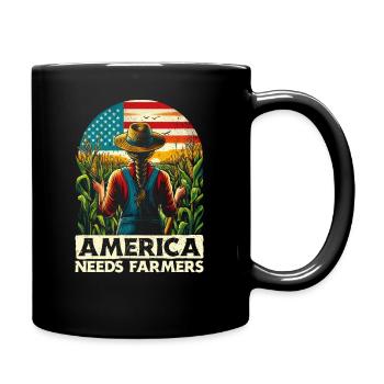 America Needs Farmers - Gift for USA Farmers - Full Colour Mug - black - Right