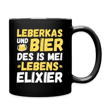 Leberkas und Bier als Lebenselixier - Bayern Humor - Tasse einfarbig - Schwarz - Rechts