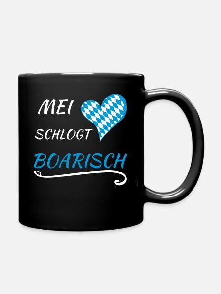 Bayerischer Herzschlag - Mei Herz schlogt boarisch - Tasse einfarbig - Schwarz