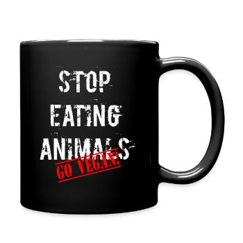 Stop Eating Animals Vegan Vegetarian - Full Colour Mug - black - Right
