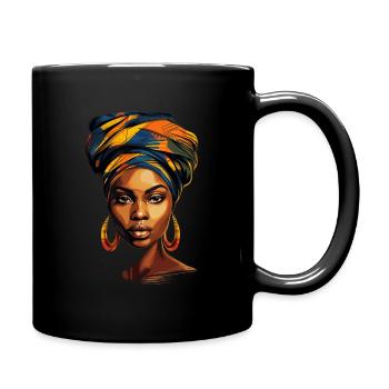African Woman Headwrap Africa Kente Head Scarf - Full Colour Mug - black - Right
