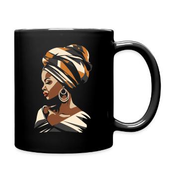 African Woman Africa Head Scarf Kente Headwrap - Full Colour Mug - black - Right