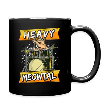 Heavy Meowtal Cat Heavy Metal Rock Cat Drums - Full Colour Mug - black - Right