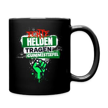 Bauernprotest "Echte Helden tragen Gummistiefel" - Tasse einfarbig - Schwarz - Rechts