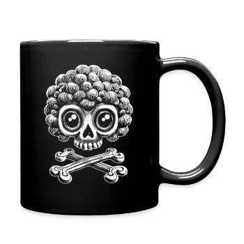 Mode mit Biss: Affen-Totenkopf mit Lockenmähne - Tasse einfarbig - Schwarz - Rechts
