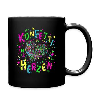 Konfetti im Herzen für Karneval oder Fasching - Tasse einfarbig - Schwarz - Rechts