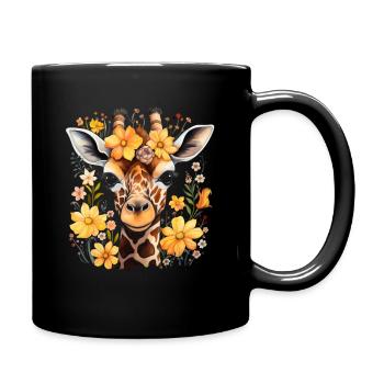 Giraffe Blumen Tier Geschenk - Tasse einfarbig - Schwarz - Rechts