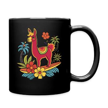 Lama Alpaka Surfer Geschenk - Tasse einfarbig - Schwarz - Rechts