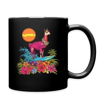Surfer Lama Alpaka Vintage Geschenk - Tasse einfarbig - Schwarz - Rechts
