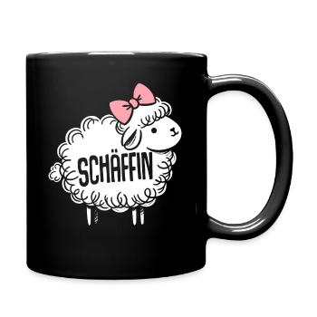 Chef Chefin Schaf Geschenk Schäfin Spruch - Tasse einfarbig - Schwarz - Rechts