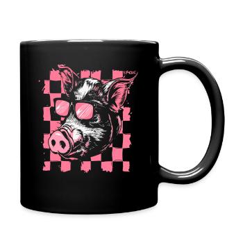 Cool Checkered Flag Pig - Full Colour Mug - black - Right