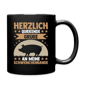 Schwein Schweinebauer Bauernhof Schweine - Tasse einfarbig - Schwarz - Rechts