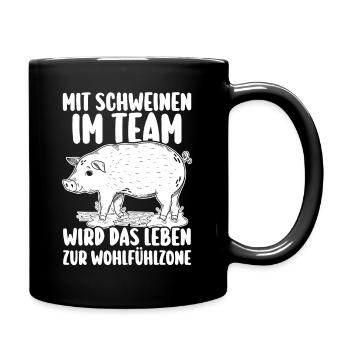 Schwein Schweinebauer Bauernhof Schweine - Tasse einfarbig - Schwarz - Rechts