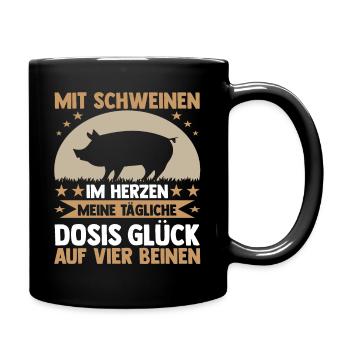 Schwein Schweinebauer Bauernhof Schweine - Tasse einfarbig - Schwarz - Rechts
