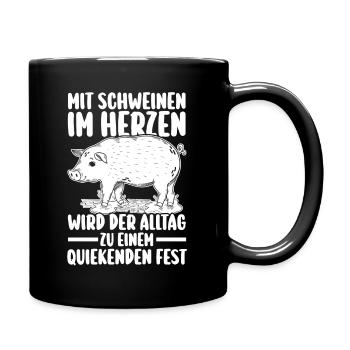 Schwein Schweinebauer Bauernhof Schweine - Tasse einfarbig - Schwarz - Rechts